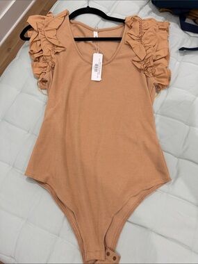 glam Tan Ruffle Sleeve One-Piece Bodysuit